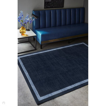 Albi Modern Plain Border Tonal Distressed Hand-Woven Textured Wool Low Profile Tip Sheared Short Pile Navy Rug-Asiatic Carpets-Rug Love - The Most Loved Rug Store